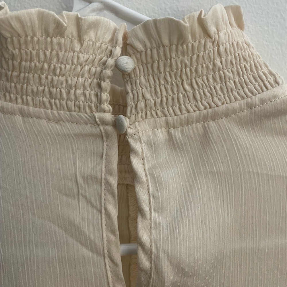 MINE Cream Smocked Neck Blouse with Fabric Buttons